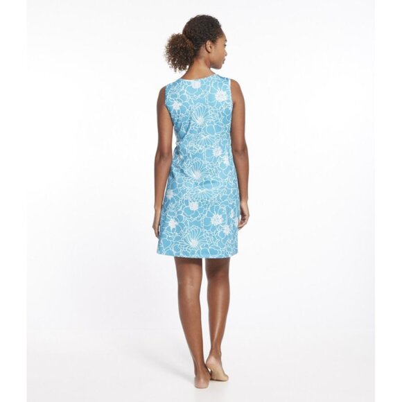 NWT LL Bean Womens Size Large Teal Floral Pattern Stretch Sheath Mini Dress NEW - Picture 6 of 6